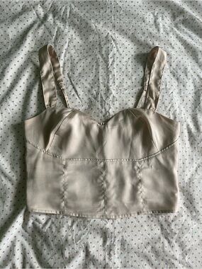 Abercrombie + Fitch Cream Satin Bustier Sleeveless Blouse